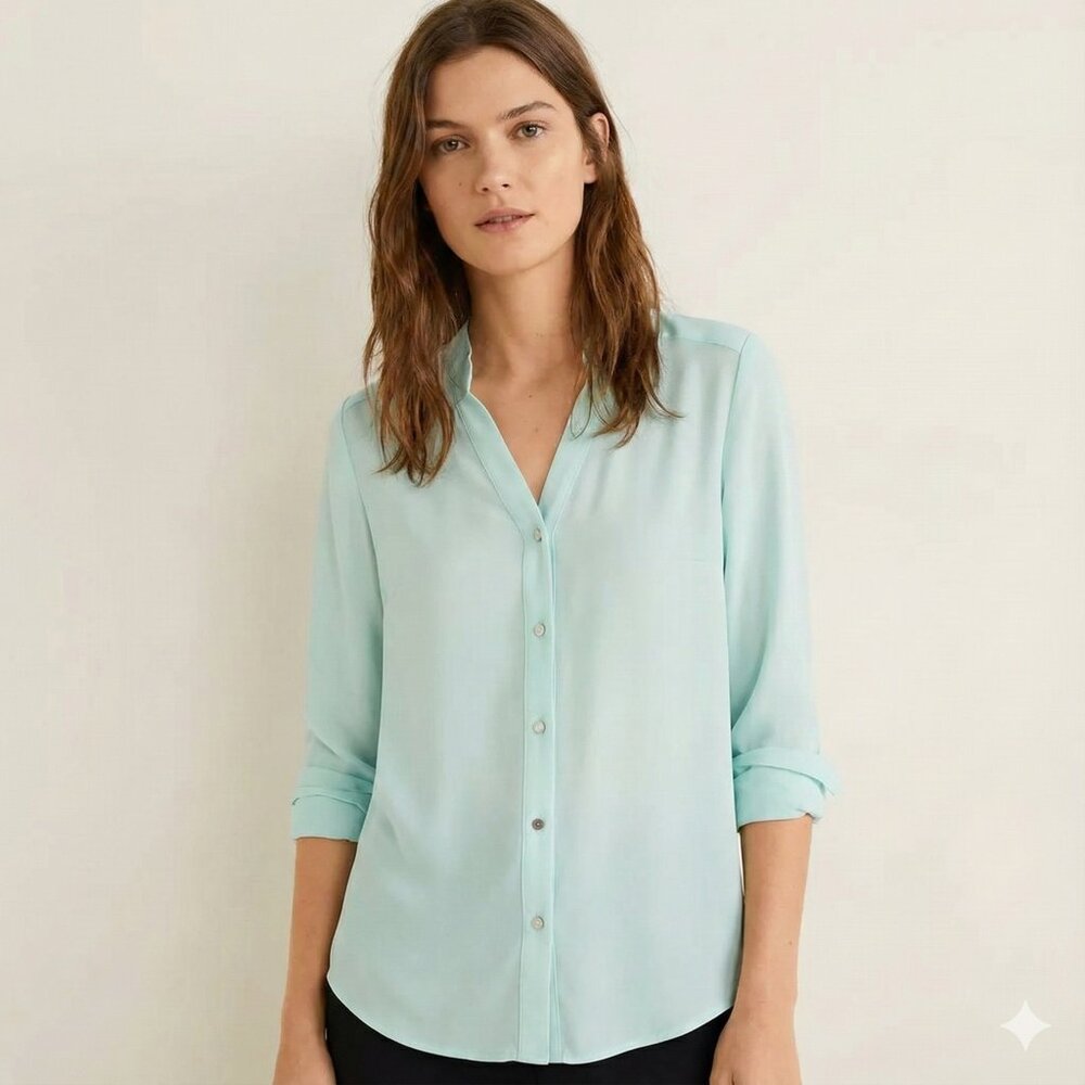 MANGO Button Down Shirt Blouse XS Mint green business casual workwear office